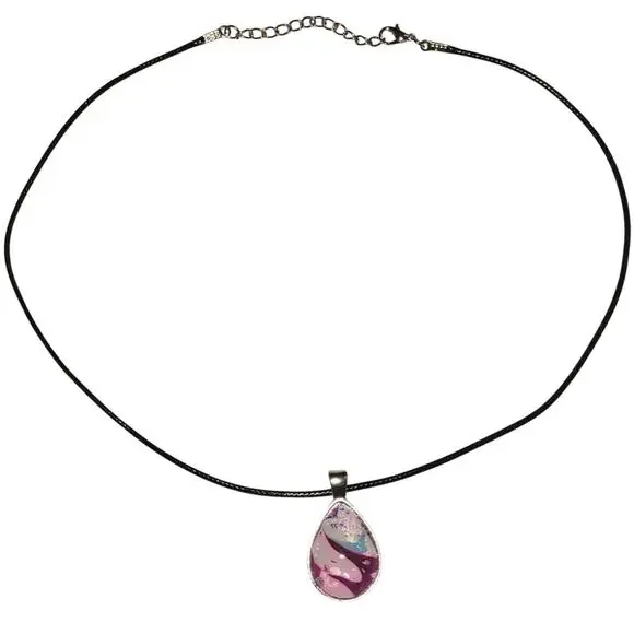 Handmade Acrylic Skin Pendant Necklace Teardrop Pink Purple Blue Silver Black - Picture 2 of 4